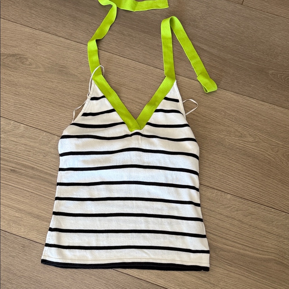 Polo Ralph Lauren Black and White Striped Cami with Green Trim